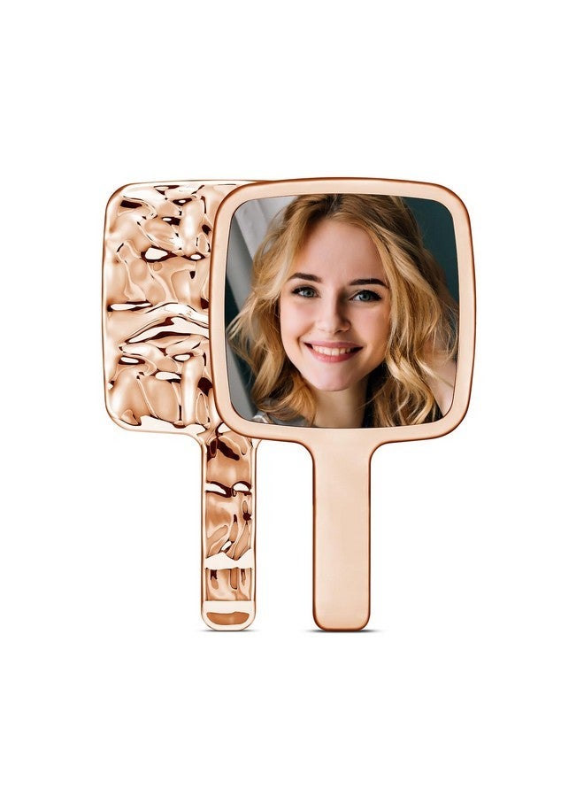 MIRRORNOVA Handheld Mirror, Water Ripples Hand Mirror With Handle For Makeup, Square, Rose Gold, Small (4 X 7 Inches) - Image 1
