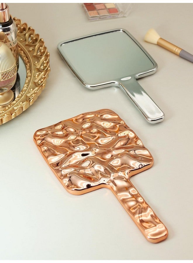 MIRRORNOVA Handheld Mirror, Water Ripples Hand Mirror With Handle For Makeup, Square, Rose Gold, Small (4 X 7 Inches) - Image 5