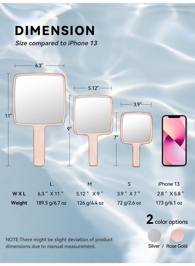 MIRRORNOVA Handheld Mirror, Water Ripples Hand Mirror With Handle For Makeup, Square, Rose Gold, Small (4 X 7 Inches) - Image 2