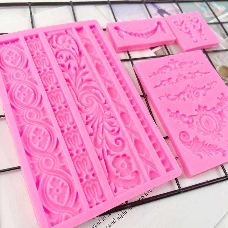 Rainmae 4 Pcs Baroque Fondant Silicone Molds  Relief Flower Lace Chocolate Mould  Scroll Lace Clay Mold  Filigree Mold 3D Sculpted Decoration  Cupcake Topper  Jewelry  Polymer Clay  Crafting Projects - Image 4