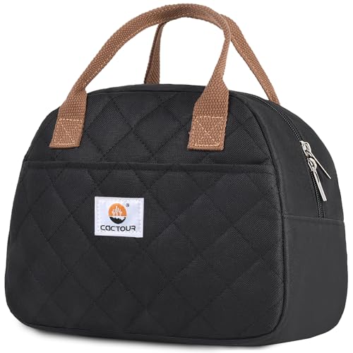 CaCTOUR Lunch Bag Women,Insulated Quilted Lunch Bag, Small Portable Cute Lunch Box,Cooler Bag Reusable Lunch Tote for Work/Travel/Picnic (Black) - Image 1