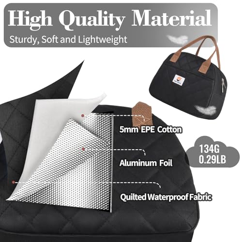 CaCTOUR Lunch Bag Women,Insulated Quilted Lunch Bag, Small Portable Cute Lunch Box,Cooler Bag Reusable Lunch Tote for Work/Travel/Picnic (Black) - Image 4