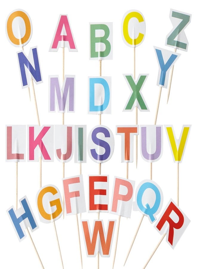 JBSJBS Letters Cupcake Topper Flag Mini Small 26 Letter Alphabet Toothpick Stick Flags Color A-Z Cake Party Festival Theme Decorations(104Pcs) - Image 1