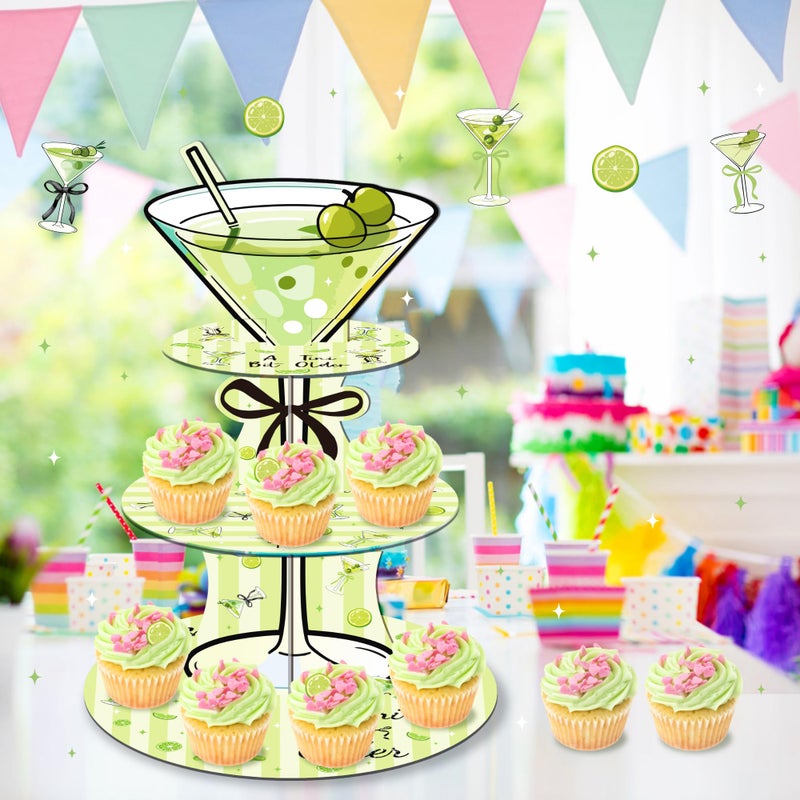 DAECHAO 3 Tier Martini Party Cupcake Stand Decorations, Christmas Martini Party Supplies Cupcake Tower Dessert Stand for Birthday Decoration Baby Shower Wedding Supplies - Image 5