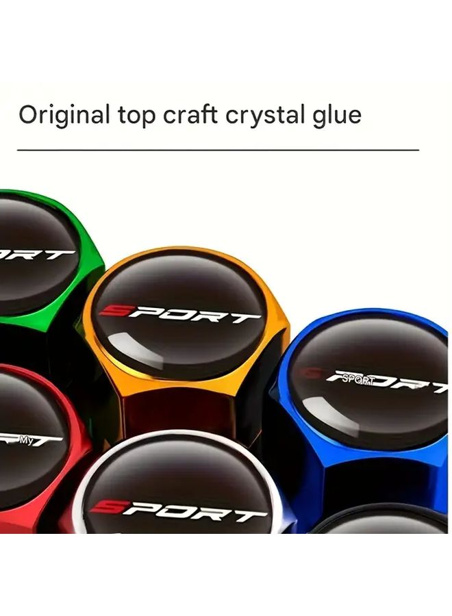 Blue Aluminum Semi Hex Sport Set of 4 Valve Caps Dust Covers Universal Air Intakes Car Accessory Kit - Image 2