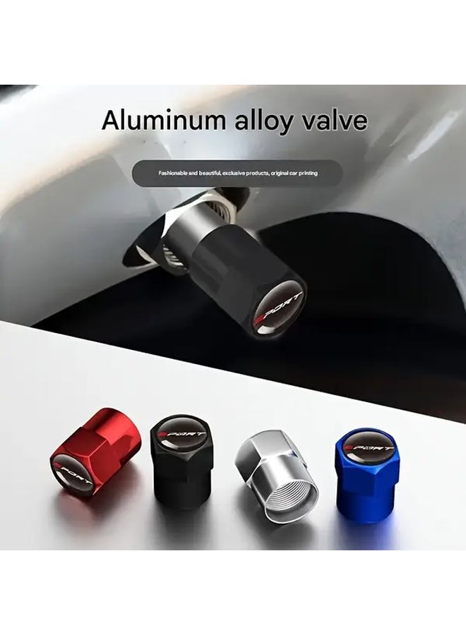 Blue Aluminum Semi Hex Sport Set of 4 Valve Caps Dust Covers Universal Air Intakes Car Accessory Kit - Image 3