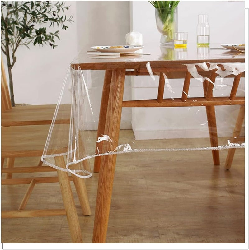Khazna Clear Plastic Tablecloth, for Rectangle Dining Table, Table Coth Waterproof Cover PVC Protector Oil-Proof Wipeable Cloth (Transparent, 55x70 inch) - Image 3