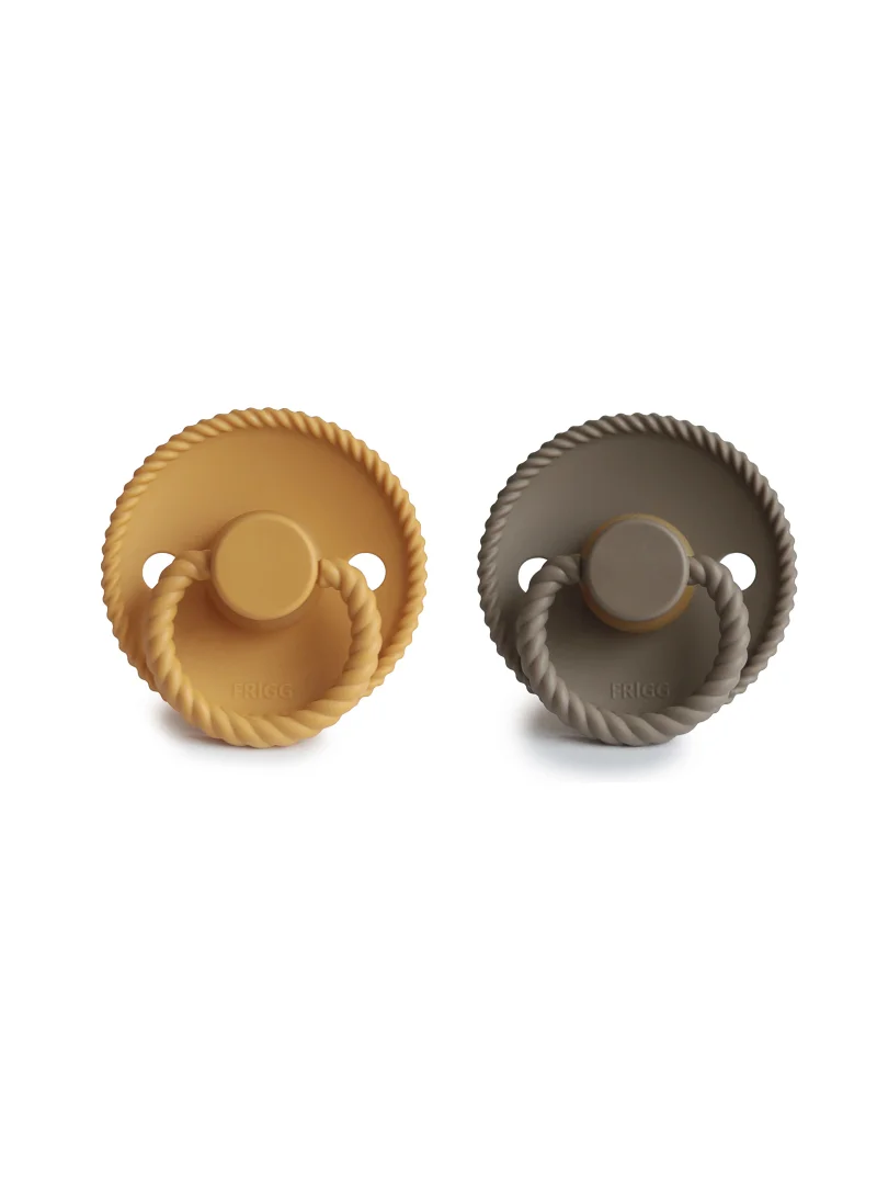 FRIGG Pack Of 2 Rope Latex Baby Pacifier 6-18M, Honey Gold/Portobello - Size 2