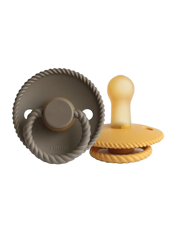 FRIGG Pack Of 2 Rope Latex Baby Pacifier 6-18M, Honey Gold/Portobello - Size 2