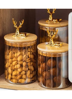 Clear Glass Jar Set of 3 with Airtight Bamboo Wooden Lid and Metal Ring for Storing Candy, Pasta, Nuts, Oatmeal Various Sizes Best Quality and Unique Design