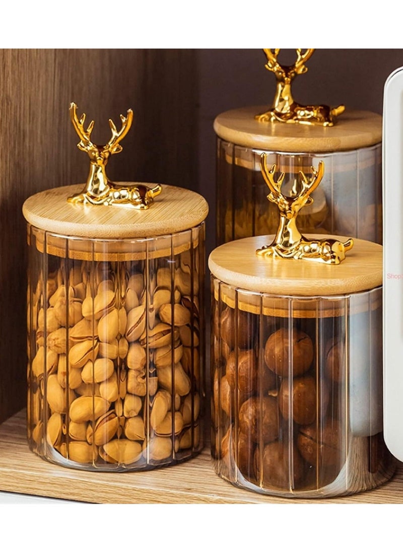 Generic - Clear Glass Jar Set of 3 with Airtight Bamboo Wooden Lid and Metal Ring for Storing Candy, Pasta, Nuts, Oatmeal Various Sizes Best Quality and Unique Design - Image 1
