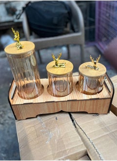 Generic Clear Glass Jar Set of 3 with Airtight Bamboo Wooden Lid and Metal Ring for Storing Candy, Pasta, Nuts, Oatmeal Various Sizes Best Quality and Unique Design  - Image 2