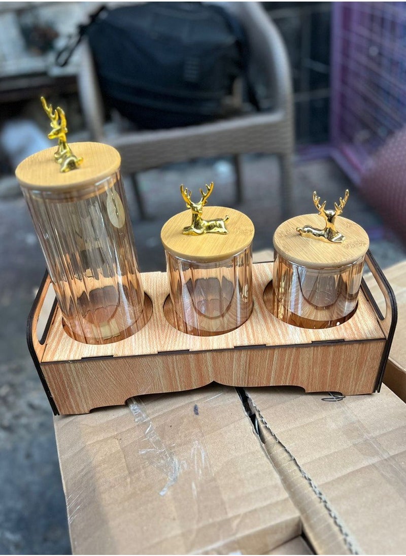 Generic - Clear Glass Jar Set of 3 with Airtight Bamboo Wooden Lid and Metal Ring for Storing Candy, Pasta, Nuts, Oatmeal Various Sizes Best Quality and Unique Design - Image 1
