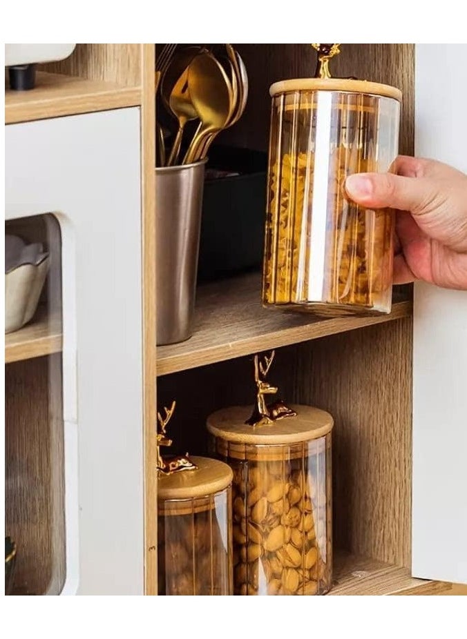 Generic - Clear Glass Jar Set of 3 with Airtight Bamboo Wooden Lid and Metal Ring for Storing Candy, Pasta, Nuts, Oatmeal Various Sizes Best Quality and Unique Design - Image 1