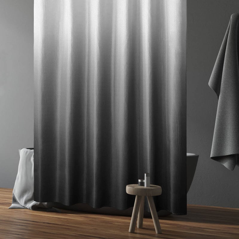 Gibelle Long Shower Curtain 72 x 78  Tall Black Ombre Shower Curtain for Bathroom  Waffle Weave Fabric Shower Curtain Set with Hooks  Water Repellent  Machine Washable - Image 2