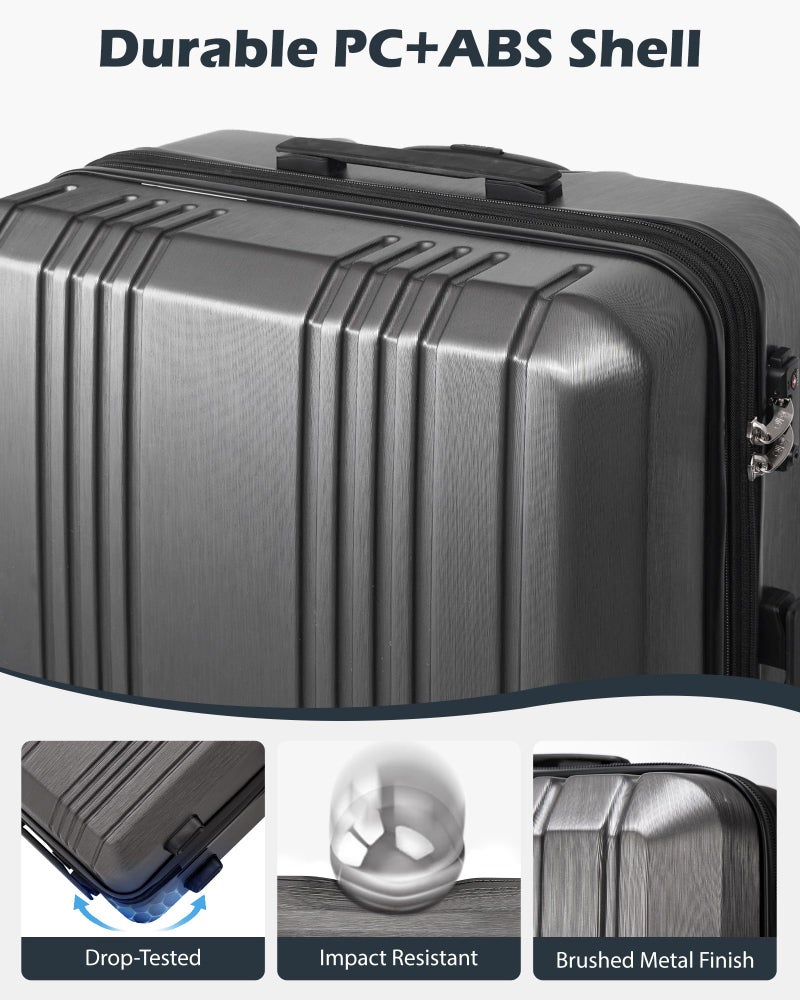 Coolife Luggage PC+ABS Expandable Hardshell Suitcase with TSA Lock, Spinner Checked Lightweight (grey, L(28IN)) - Image 4