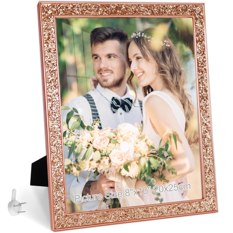 HIKWADERY 8x10 Picture Frame Glitter  Rose Gold Bling 8 by 10 Photo Frames with HD Real Glass  for Wall or Tabletop Display (8 x 10  Rose Gold) - Image 1