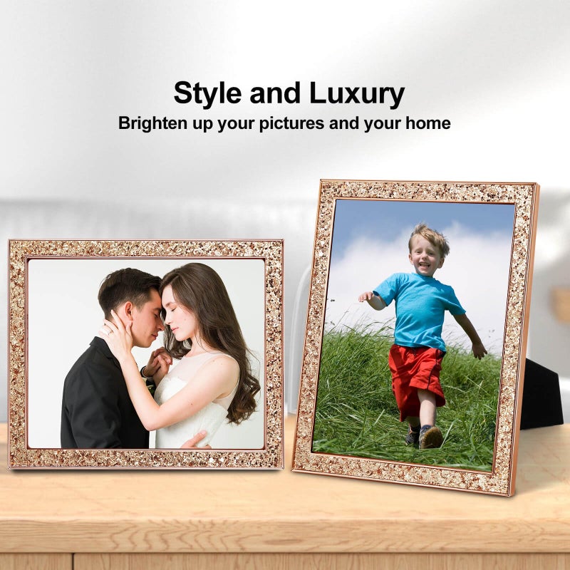 HIKWADERY 8x10 Picture Frame Glitter  Rose Gold Bling 8 by 10 Photo Frames with HD Real Glass  for Wall or Tabletop Display (8 x 10  Rose Gold) - Image 4
