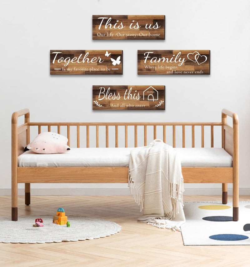Joyhawk 4 Pieces Home Wall Signs  This Is Us/Together/Bless This Home/Family Wall Decor For Living Room Bedroom  Rustic Wooden Farmhouse Wall Art   4.7 X 13.8 Inch(Brown) - Image 5