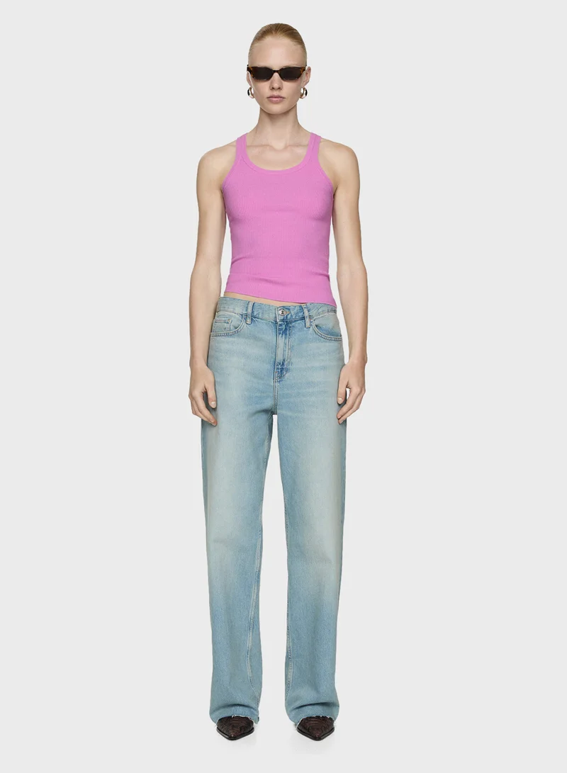 MANGO Scoop Neck Ribbed Top
