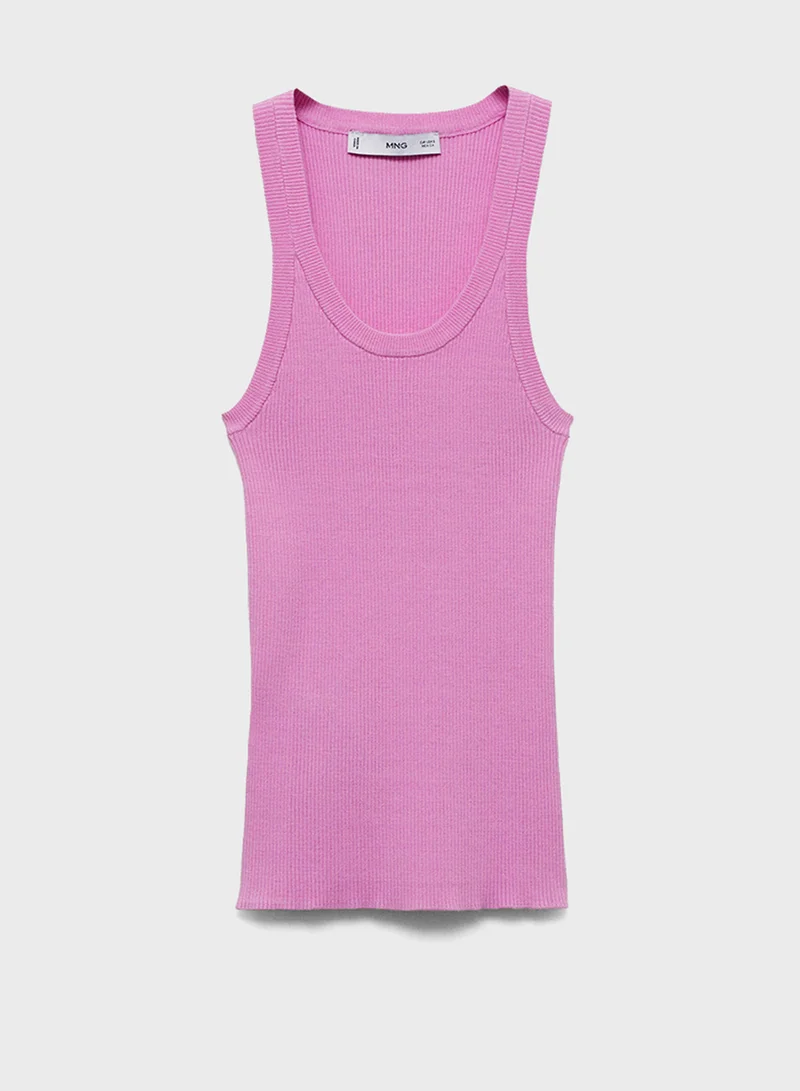 MANGO Scoop Neck Ribbed Top