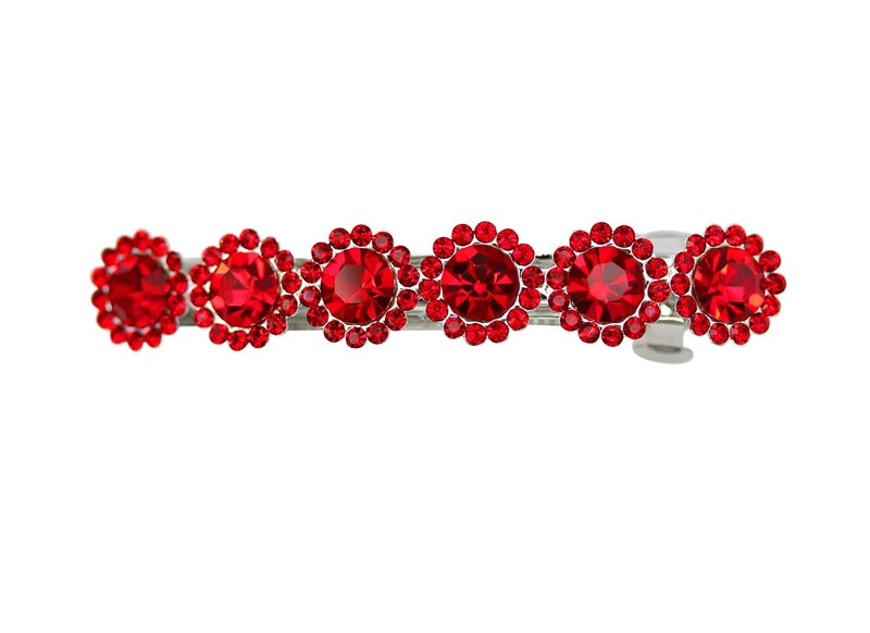 Faship Red Rhinestone Crystal Floral Small Hair Barrette Clip