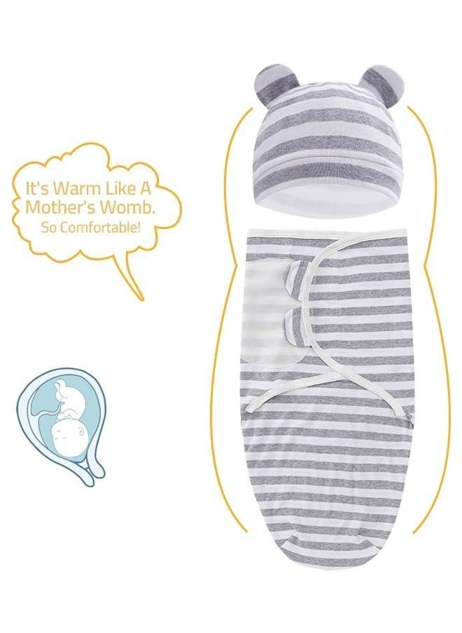 DOOKOO 4 PCS Baby Swaddle Blanket Wrap Cap Set Newborn Infant Sleep Sack With Caps 100% Breathable Cotton 0-4 Month  - Image 5