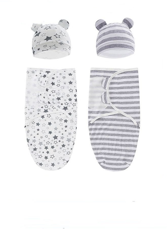 DOOKOO 4 PCS Baby Swaddle Blanket Wrap Cap Set Newborn Infant Sleep Sack With Caps 100% Breathable Cotton 0-4 Month  - Image 1