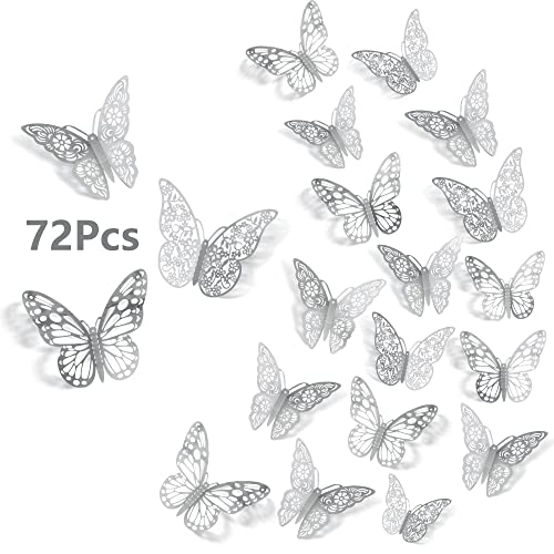 SAOROPEB 3D Butterfly Wall Stickers 72Pcs 3 Sizes 3 Styles Removable Metallic Wall Decals Fridge Sticker Room Mural Decoration for Kids Bedroom Nursery Classroom Party Wedding Decor DIY Gift Black