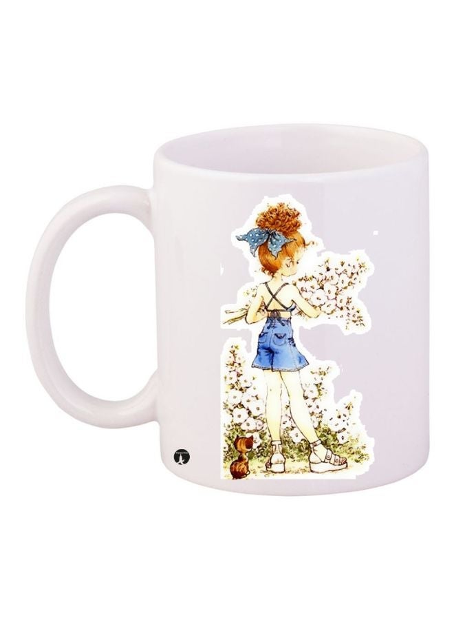 RYN Girl Printed Coffee Mug White/Beige/Blue 11ounce
