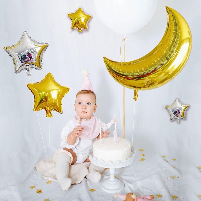 AnnoDeel 12 pcs Moon Star Mylar Balloons, 36inch Big Gold Moon Balloons and Silver Star Foil Balloon for Baby Shower Birthday Wedding Party Decorations - Image 5