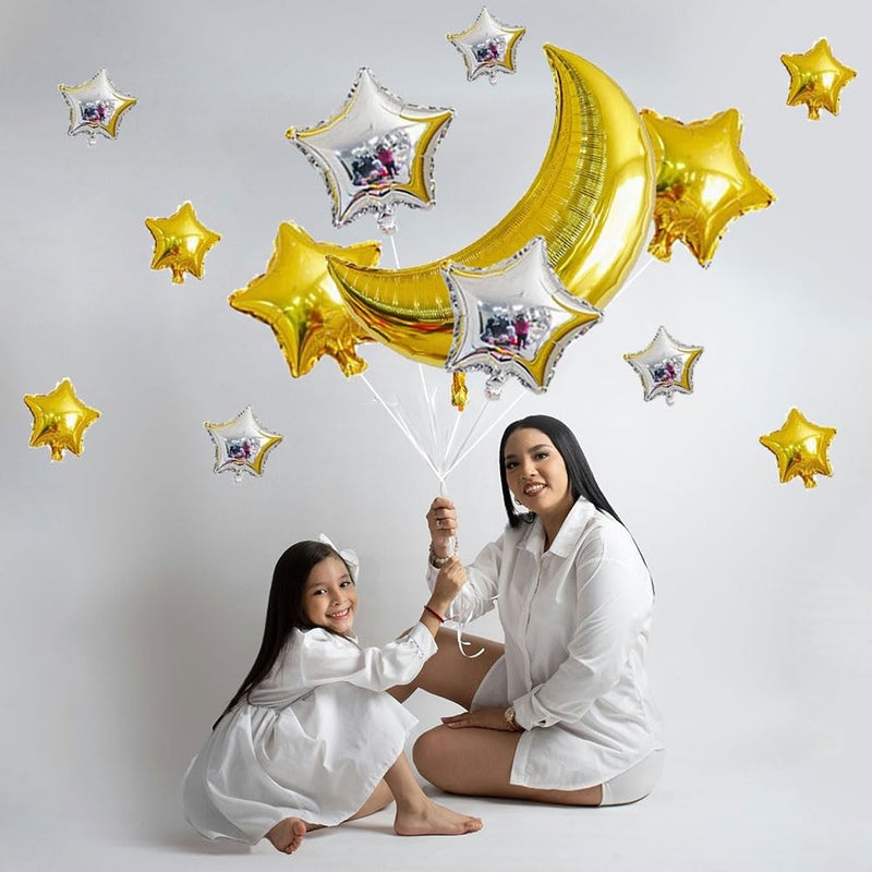 AnnoDeel 12 pcs Moon Star Mylar Balloons, 36inch Big Gold Moon Balloons and Silver Star Foil Balloon for Baby Shower Birthday Wedding Party Decorations - Image 3