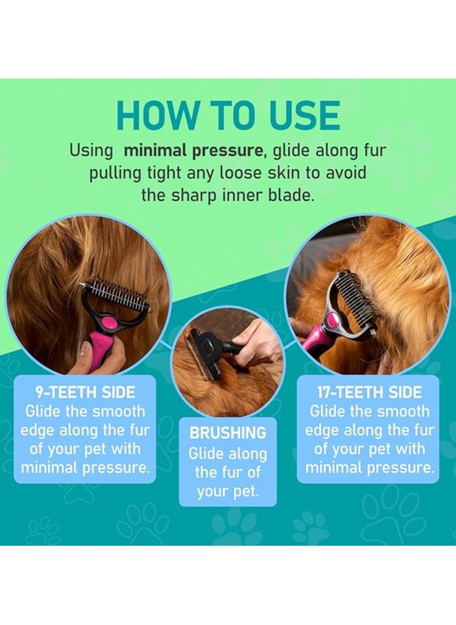 MahMir - Grooming Brush - Double Sided Shedding and Dematting Undercoat Rake, Dog Grooming Brush, Dog Shedding Brush, Cat Grooming Brush, Dog Comb, Cat Brush for Long Haired Cats ( Pink ) - Image 1