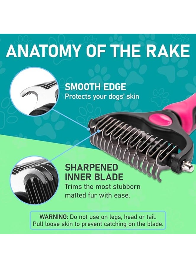 MahMir - Grooming Brush - Double Sided Shedding and Dematting Undercoat Rake, Dog Grooming Brush, Dog Shedding Brush, Cat Grooming Brush, Dog Comb, Cat Brush for Long Haired Cats ( Pink ) - Image 1