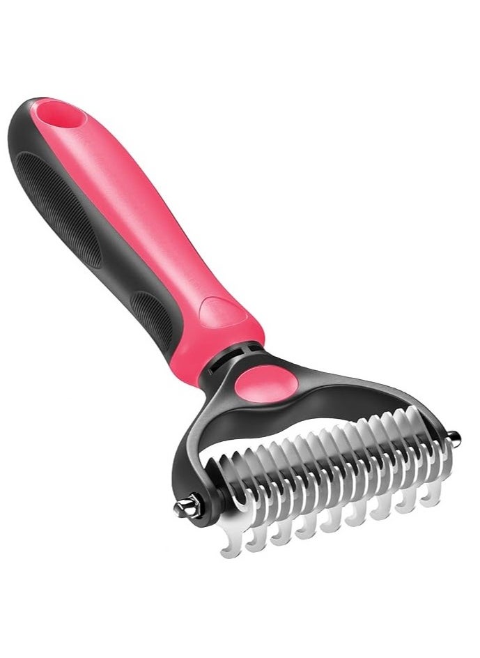 MahMir - Grooming Brush - Double Sided Shedding and Dematting Undercoat Rake, Dog Grooming Brush, Dog Shedding Brush, Cat Grooming Brush, Dog Comb, Cat Brush for Long Haired Cats ( Pink ) - Image 1