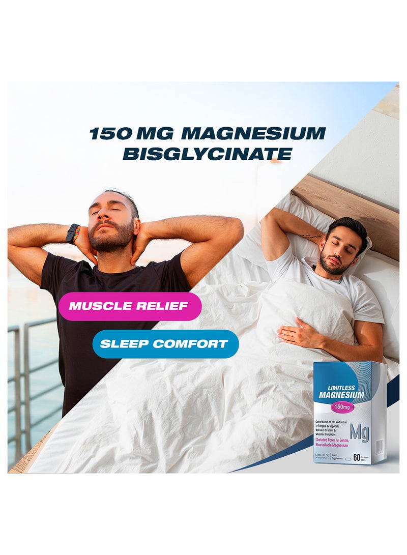 EVA PHARMA ماغنيسيوم ليمتلس – 150 ملغ ماغنيسيوم مخلب – 60 قرص – جودة النوم، وظيفة العضلات ودعم الطاقة - Image 4