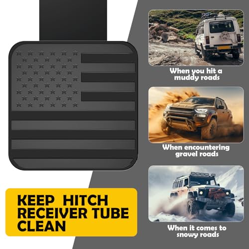 OGYE 2 Inch Trailer Hitch Cover with American Flag, Metal Trailer Hitch Cover Fit for 2 Inch Hitch Receivers Class 3 4 5, 2'' Rubber Hitch Tube Cover Plug Cap (Black) - Image 5