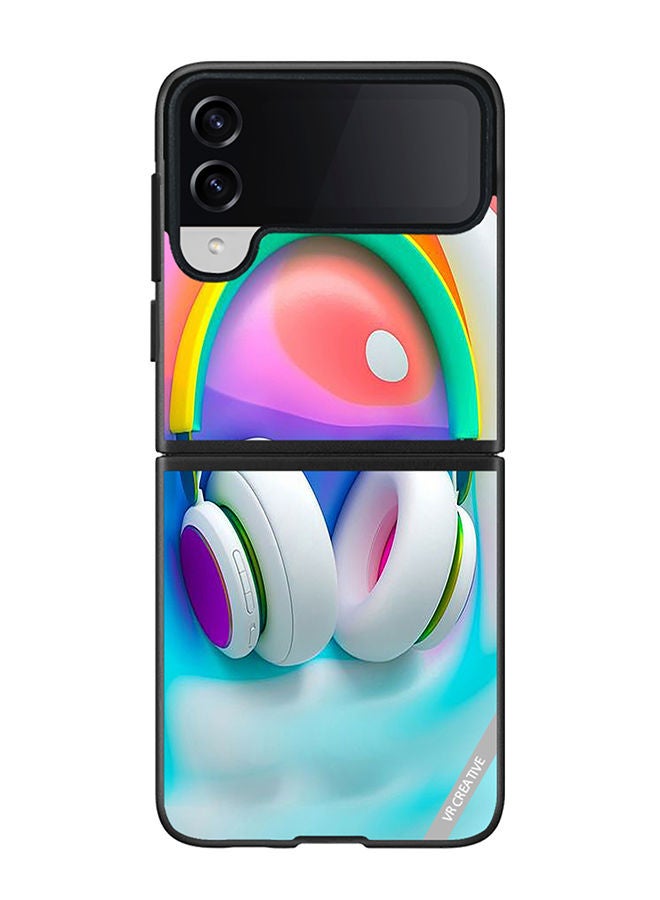 VR CREATIVE Protective Case Cover For Samsung Galaxy Z Flip4 Music Headphones Design Multicolour - Image 1