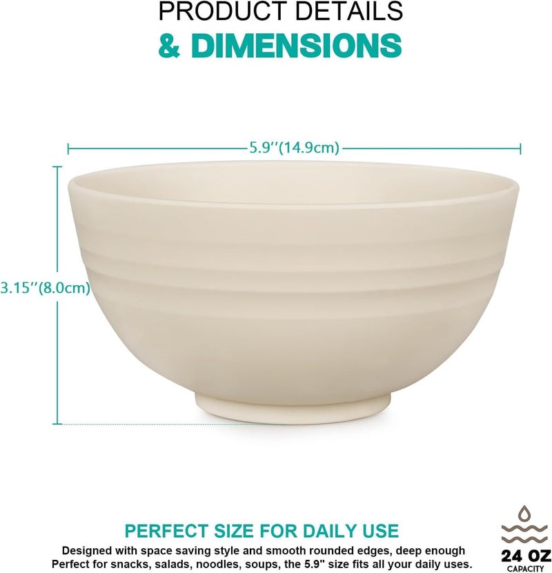 G-KARUNA Wheat Straw Cereal Bowls Set of 4 with Dust-Proof Lid/Bowls for Kitchen/Microwave & Dishwasher Safe Bowl for Soup, Snack and Cereal or Salad, Capacity: 800 ML (Multicolor) - Image 3
