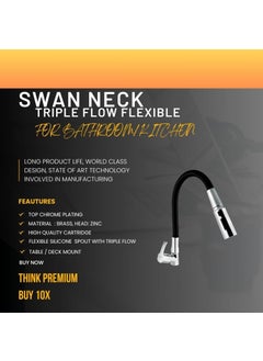 10X 10X Brass Swan Neck for Bathroom WashbasinKitchen SN15309 Table Mount Black Flexible Neck Triple Flow  - Image 3