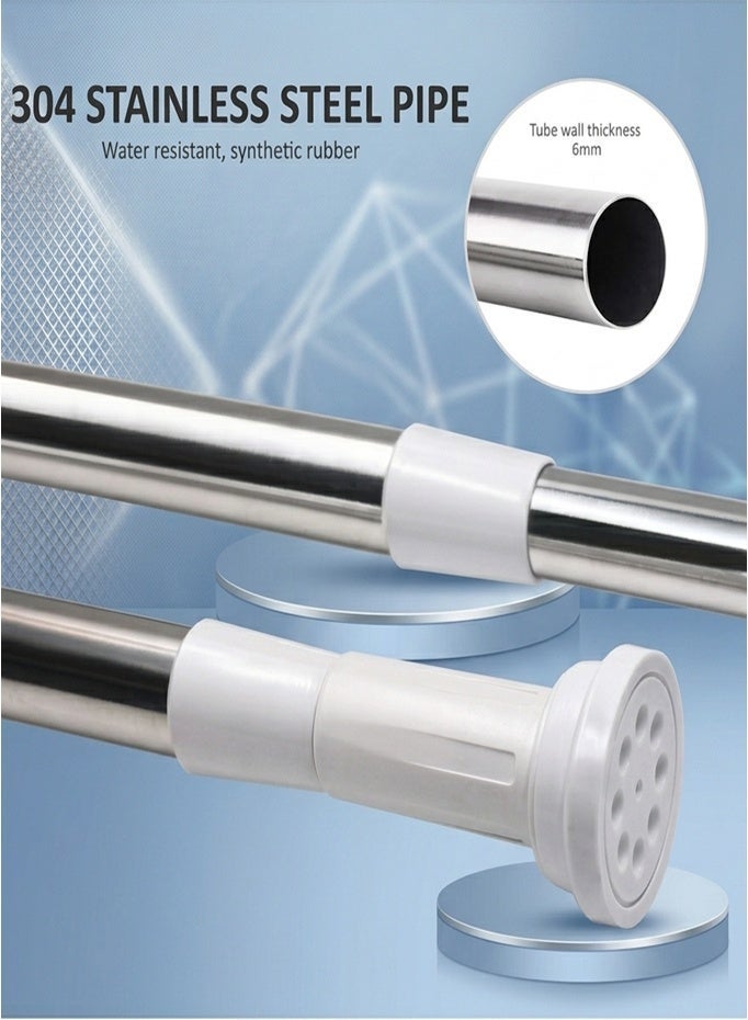 Extendable Stainless Steel Tension Rod 110–200cm, No Drilling Heavy Duty Telescopic Curtain Rod, Anti-Slip Pressure Rod for Shower Curtain, Closet Clothes Hanging, Wardrobe, Window, Bathroom & Balcony, Rust Resistant - Image 3