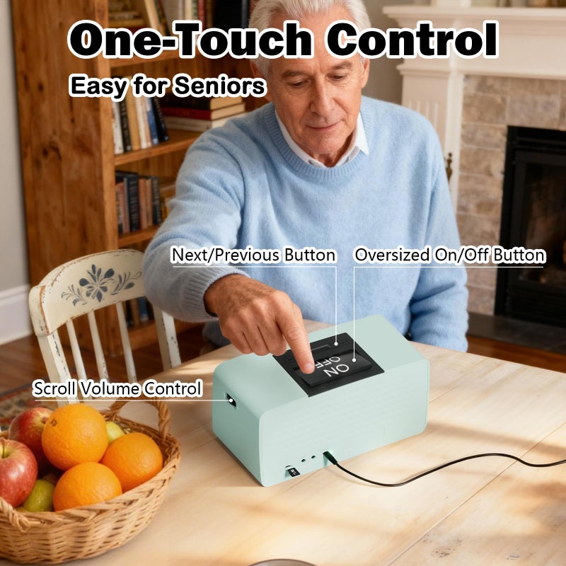 Lamborsafe One-Button Music Player for Seniors, Simple Audiobook Player for Elderly & Dementia Patients, MP3 Player Device with 32GB TF Card, Gift for Alzheimerâ€™s, Visually & Mobility-Impaired (Cyan) - Image 2