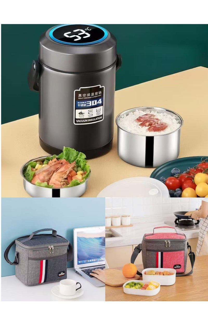  Cemho Premium Stainless Steel Bento Lunch Box with Lunch Bag – 3-Layer Leakproof Food Container (1.7L) with Stainless Steel Cutlery & Insulated Thermal Bag – Durable & Stylish for Work & School – Blue & Yellow - Image 1