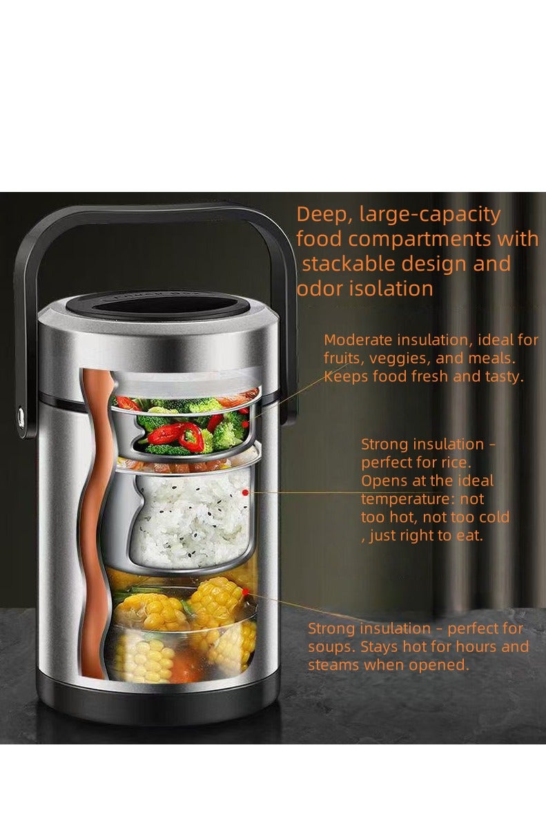  Cemho Premium Stainless Steel Bento Lunch Box with Lunch Bag – 3-Layer Leakproof Food Container (1.7L) with Stainless Steel Cutlery & Insulated Thermal Bag – Durable & Stylish for Work & School – Blue & Yellow - Image 3