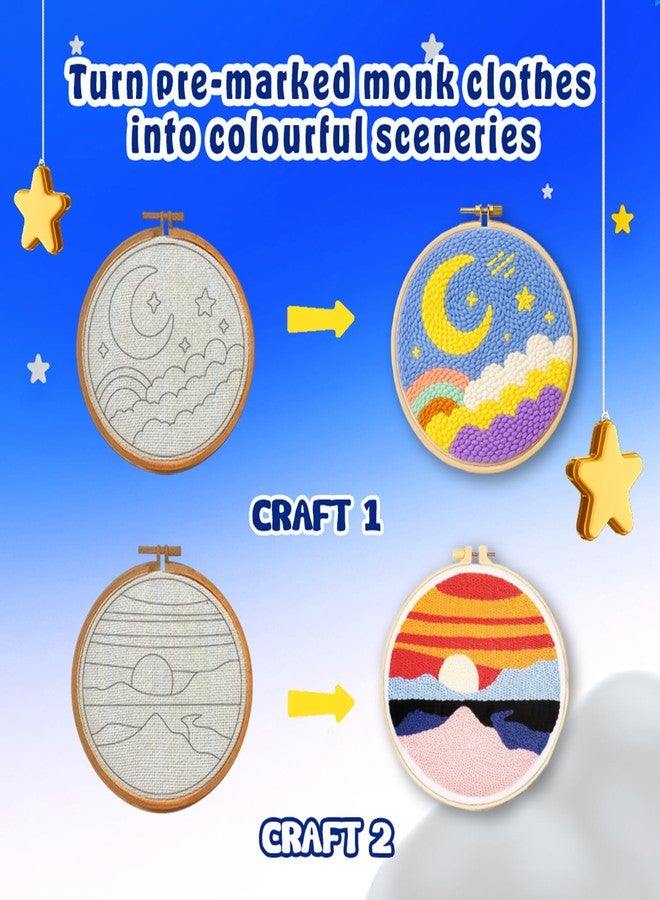 KREEDA Punch Needle Embroidery Kit, DIY Creative Activity, Landscape Embroidery DIY Set, With Wooden Hoop Monk Clothes and Woolen Yarns. Gifts for Girls & Boys Ages 6, 7, 8, 9, 10, 11, 12 (Punch Needle Landscape) - Image 3