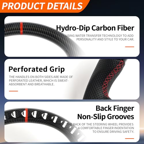 JIANGGAI Hydro-Dip Carbon Fiber Steering Wheel Fit For Mustang 2015-2017 EcoBoost GT Shelby-Mustang GT350 GT350R 2.3L 5.0L No Heated-JIANGGAI - Image 3