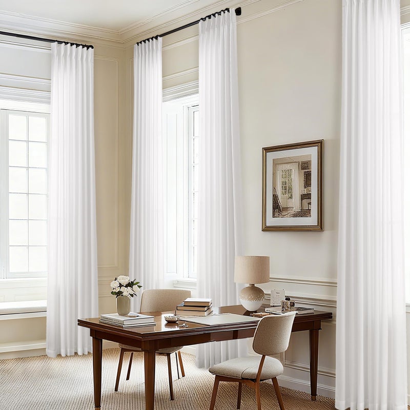 DUKIYO Ivory White 105 Inch Long Curtains Pinch Pleat Memory Shape Trained Linen Curtains for Living Room Ivory Cream Semi Sheer Light Filtering Boho Neutral 105 Inch Pleated Drapes Hooks Rings Bedroom - Image 1