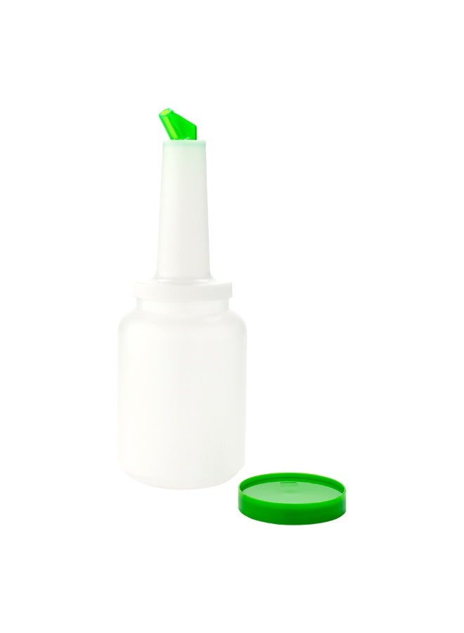 Restaurantware 2 qt Plastic Quick Pour Storage Container Bottle - with Green Spout and Lid - Bar Storage Bottle - 4 3/4" x 4 3/4" x 13 3/4" - 1ct Box - Bar Lux  - Image 1