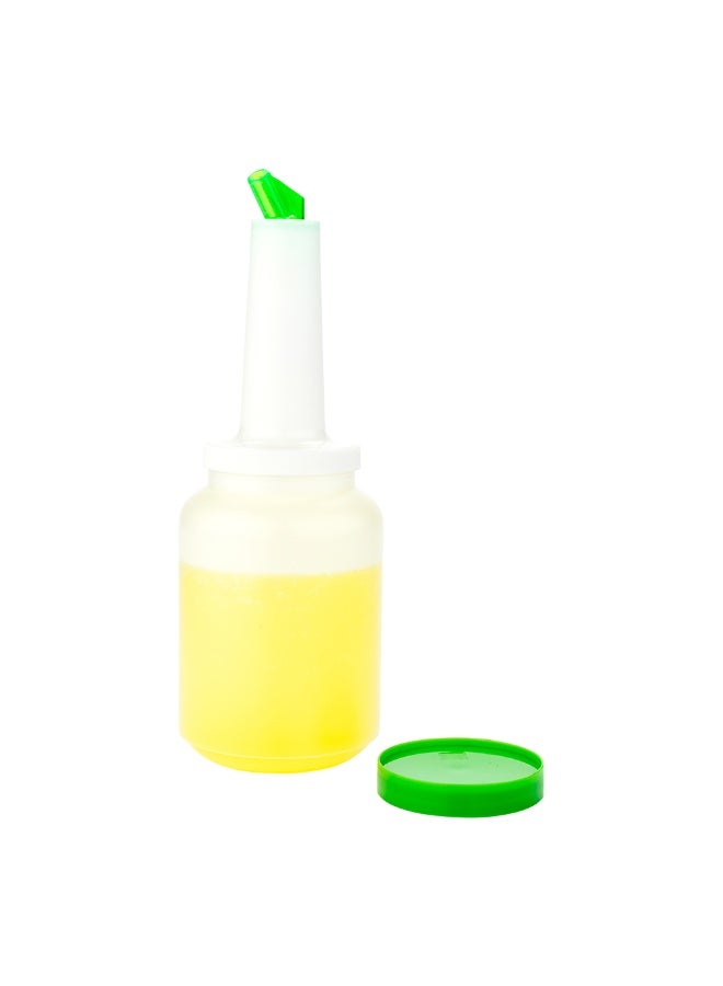 Restaurantware 2 qt Plastic Quick Pour Storage Container Bottle - with Green Spout and Lid - Bar Storage Bottle - 4 3/4" x 4 3/4" x 13 3/4" - 1ct Box - Bar Lux  - Image 2