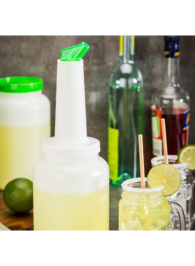 Restaurantware 2 qt Plastic Quick Pour Storage Container Bottle - with Green Spout and Lid - Bar Storage Bottle - 4 3/4" x 4 3/4" x 13 3/4" - 1ct Box - Bar Lux  - Image 3